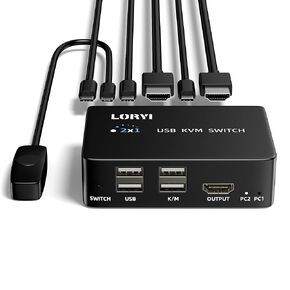 8K@60Hz HDMI KVM 2 Computers Share 1 Monitor 4 USB 2.0 Ports