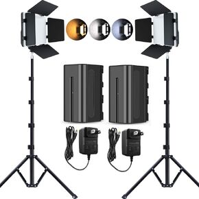 Pixel 2-Pack Panel Video Light Tripod Kit, with 62" Stand an NP-F750 4400mAh Battery Photography Lighting Bi-Color Dimmable 2500-6500K Led Camera Studio Streaming Lights Photo Shootingin