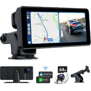 Volam Apple Carplay Screen for Car, Portable Car Screen with 2.5K Dash Cam, 1080p Backup Camera, 6.86'' Touch Screen Car Play Android Auto/Mirror Link/GPS Navigation/Loop Recording/AUX/FM