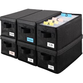 CD Storage Boxes - 6 Pack CD Storage Case - 14.2" x 6.3" x 5.5", Holds 34 Blue-ray, Desktop or Closet CD Case Holder, Can Also Store DVDs | Papers | Cards | Clothing