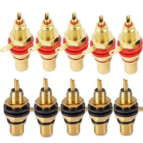 RCA Female Socket Connector Chassis Panel Mount Adapter for Amplifier Audio Terminal Connector (5Pcs Black + 5Pcs Red)