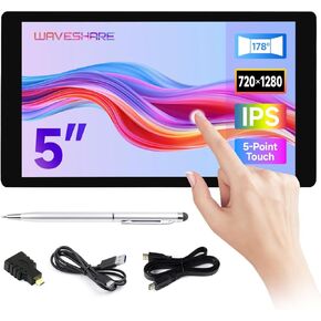 waveshare 5inch Capacitive Touch Display, Compatible with Raspberry Pi 5/4B/3B/Zero/Zero W/Zero 2W/Pico/Pico W/Pico WH, Supports Windows 11/10/8.1/8/7, Support Jetson Nano/Jetson Orin Nano