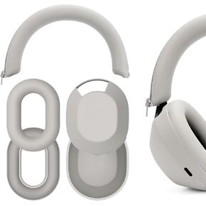 Geekria Silicone Headphone Cover Kits Compatible with Sony WH-1000XM5, WH1000XM5 Wireless Headphones, Scratch Protection Case/Earpieces Cover/Headband Cover/Skin Protector (Beige)