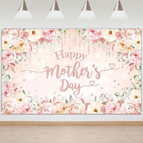 Happy Mother's Day Backdrop Blush Pink Floral Mother's Day Party Decoration Thank You Mom Banner Love You Mom Ever Photo Background Photography Props (Rose Gold, 6x4ft)