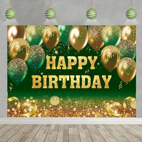 Green Gold Happy Birthday Backdrop Gold Green Glitter Bokeh Balloon Sequin Birthday Photography Background for Women Men Kids Party Decoration Banner (Green, 82x59 inch (7x5FT))