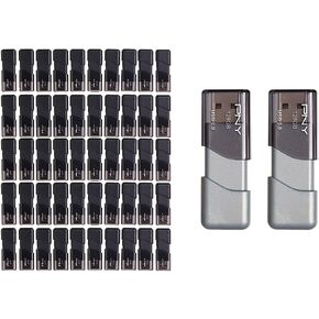 PNY 16GB Attaché 3 USB 2.0 Flash Drive, 50-Pack, Black & 128GB Turbo Attaché 3 USB 3.0 Flash Drive, 2-Pack, Silver