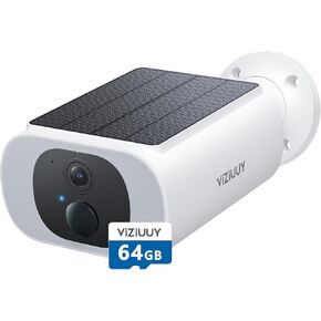 Solar Camera Outdoor Wireless, 2K Cameras for Home Security with Embedded Solar Panel with 64GB SD Card