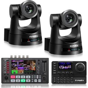 FoMaKo PTZ Camera HDMI AI Auto Tracking,20x Optical Zoom(2pcs), KC606 PTZ Controller, M4 Video Mixer Switcher, for Church Services Worship Education,PTZ Bundle(FMK20SDI X2+M4+KC606)