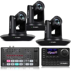 FoMaKo AI Auto Tracking HDMI PTZ Camera, 20x Optical Zoom(3pcs), KC606 PTZ Controller, M2 Video Mixer Switcher, for Church Services Worship Education,PTZ Bundle(FMK12UH Pro(20x)-B X3 +M2+KC606)