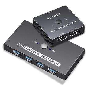 USB 3.0 Switcher 2 Computer + 8K Displayport Switch 2 in 1 Out