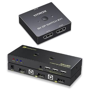 DP KVM Switch 1 Monitors 2 Computers, Displayport Switch 2 in 1 Out