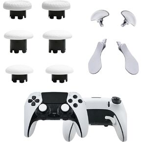 6 Pcs Metal Thumbsticks for PS5 Edge Controller, 4 Pcs Back Paddles Triggers Buttons for PS5 Dualsense Controller, Replacement Accessories Parts for PS5 Edge Controller Analog Joystick(White)