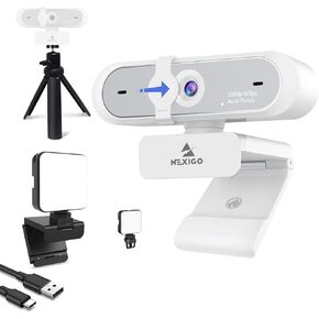 NexiGo 1080P Webcam Kits, N660P (Gen 2) 1080P 60FPS Webcam with Software Control, Dual Microphone & Cover, Extendable Tripod Stand, Video Conference Lighting, for OBS/Zoom/Skype