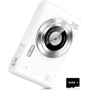Digital Camera, UHD 4K Kids Camera, 48MP Point and Shoot Digital Cameras 16X Digital Zoom Anti Shake, Compact Portable Small Gift Camera for Kids Boys Girls Students, White