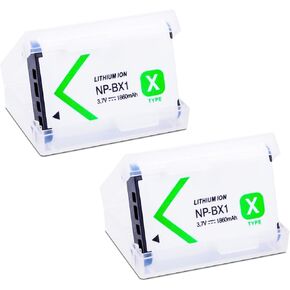 1800mah 2-Pack NP-BX1 Battery Compatible for Sony NP-BX1/M8, ZV-1, ZV-1 II, Cyber-Shot DSC-HX80, HX90V, HX95, HX99, HX350, RX1, RX1R II, RX100 (II/III/IV/V/VA/VI/VII), FDR-X3000, HDR-AS50
