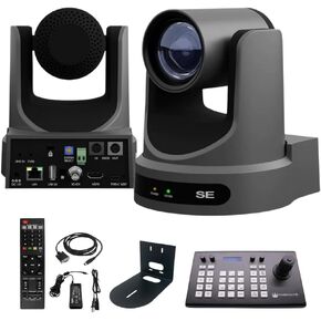 PTZOptics Move SE SDI/HDMI/USB/IP PTZ Camera with 20x Optical Zoom (Gray) Bundle with HuddleCamHD Black HCM-1 Small Universal Wall Mount Bracket and Anti-Static Screen Cleaning Wipes