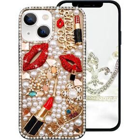 TINTON Compatible with iPhone 16 Pro Max Bling Case for Women Girls Luxury Sparkle Glitter 3D Handmade Diamond Crystal Rhinestone Lips Lipstick Pearl Flowers High Heels Soft Protective Case Clear