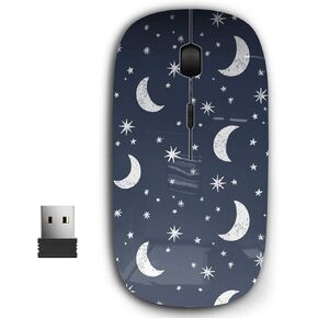 2.4G Ergonomic Portable USB Wireless Mouse for PC, Laptop, Computer, Notebook with Nano Receiver (Moon Stars Night)