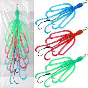 Enhon 3 Pcs Shrimp Flavor Soft Fishing Lures, Octopus Skirts Trolling Lure, Weighted Squid Fishing Bait, Jigs Bait for Saltwater Freshwater, Built in Lead Blocks for Bass, Trout, Salmon, Walleye Etc
