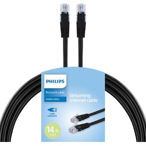 Philips Cat6 Ethernet Cable, Extra Long 14 Ft Cord, 10 Gbps, 250Mhz, RJ45M Connector, for Computer, Game Console, Cable/DSL Modem, Network Switch, Streaming Device, Black, SWR3153B/37