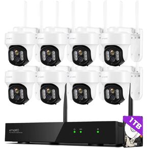 [Auto-Track & 10X Zoom] XMARTO 10CH WiFi 6 HD PTZ Security Camera System Wireless Outdoor/Indoor, Dual-WiFi 4K NVR with 8X Rotate 6MP Home Cams, 1TB HDD (Plug-in 24/7 Surveillance, WiFi-Relay)