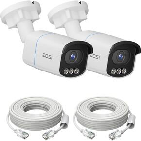 ZOSI 2Pack Add-On C186 5MP 3K Aurora Lux True Color Night Vision PoE IP Security Camera, Smart Person/Vehicle Alerts for Outdoor Surveillance, Light & Siren Alarms, Two-Way Talk, Only with Our NVR