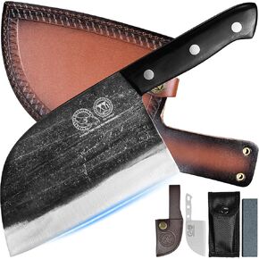 XYJ Authentic Since 1986,6 Inch Serbian Chef Knife With Sheath,Handmade Forged Ancient Outdoor Camping Kitchen Butcher Knife,Vegetable Cooking Meat Knives,Full Tang