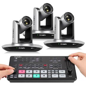 FoMaKo NDI Camera AI Auto Tracking HDMI PTZ Camera, 30x Optical Zoom(3pcs), M1 Video Mixer Switcher, for Church Services Worship Education,PTZ Bundle(FMK30UH NDI X3+M1)