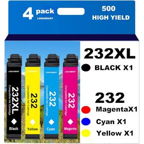 232XL Remanufactured for Epson 232XL Ink Cartridges Combo Pack 232 XL T232 XL for Epson XP-4200 XP-4205 Epson Workforce WF-2930 WF-2950 Printer 4pack