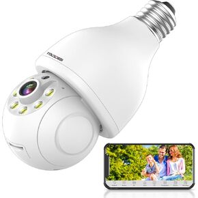 Smart 360-Degree Rotating Light Bulb Camera with Dual-Band Wi-Fi, Motion Sensor, and Secure Video View for Indoor/Outdoor Home Security - 5MP High-Definition Wireless Bulb Camera