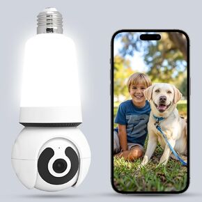 Light Bulb Security Camera, 2K/3MP Outdoor Camera Wireless 2.4G Hz WiFi E27 LED Camera for Home Security, 24/7 Recording, Motion Detection and Alarm (E27 LED)