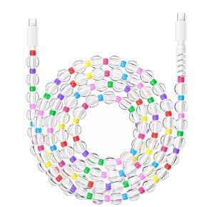 Aolcev USB C Cable 66W Fast USB to USB C Charging Cable 6.6FT/2M Cute Beaded for iPhone Charger Pearl USB Type C Charger Cord for iPhone 16 Pro/16 Pro Max/15 Pro Max Plus Galaxy S25 S24 Transparent