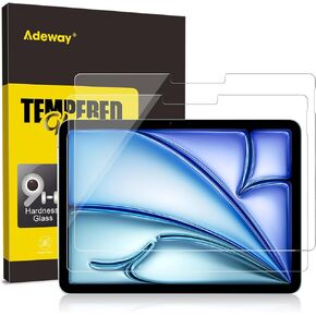 Adeway 2 Pack Screen Protector لـ iPad Air 11 Inch (2025 M3 و 2024 M2) ، فيلم زجاجي مقسى ، متوافق مع Apple Pencil & Face ID ، مضاد للخلع ، شاشة واضحة ، مجموعة تثبيت سهلة
