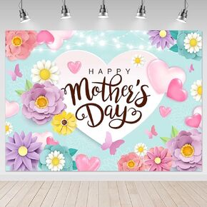 Mocsicka Happy Mother's Day Backdrop 7x5ft Mother's Day Floral Background Mother's Day Party Decorations Backdrop Pink Flowers Photo Background Studio Props (7x5ft)
