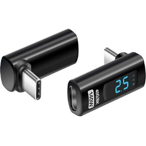 USB C L Shape Adapter with LED Display YACSEJAO 140W 40Gbps 90 Degree USB Type C Male to Female Current Voltage Fast Charging Monitoring Display Tester Detector