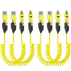 4 in 1 Coiled USB C Cable - 4ft 65W Spring Charging Cable for Phones, Laptops, Car Chargers & More, Liquid Silicone Coiled Design,4 Pack (Yellow)