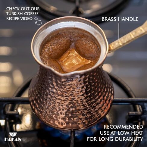 Hakan Turkish Coffee Pot, Greek Arabic Coffee Maker, Hammered Copper Coffee Cezve, Stove Top Coffee Maker with Brass Handle, Hammered Handmade Vintage Stovetop Handcrafted Jazva Briki Cezve, 5 fl oz in Kuwait