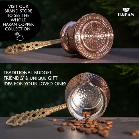 Hakan Turkish Coffee Pot, Greek Arabic Coffee Maker, Hammered Copper Coffee Cezve, Stove Top Coffee Maker with Brass Handle, Hammered Handmade Vintage Stovetop Handcrafted Jazva Briki Cezve, 5 fl oz in Kuwait