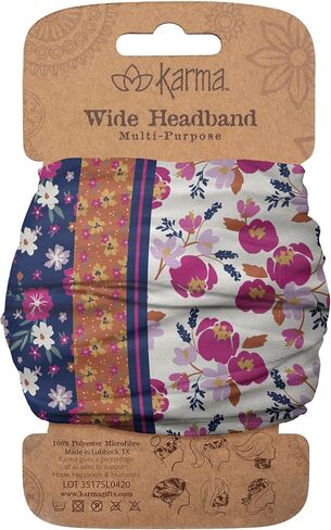 Karma Teal/Apricot Split Floral Headband for Women - Wide - Fabric Headband and Stretchy Hair Scarf - Teal/Apricot (KA2001) in Kuwait
