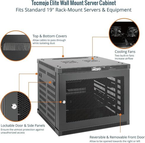 Tecmojo 9U Wall Mount Rack,9U Rack 17.7 Inch Depth,Hold Up to 176 Lbs,Enclosed Wall Mount Rack for 19 Inch Network,Server and AV Gear,Mesh Door(Elite Collection) in Kuwait