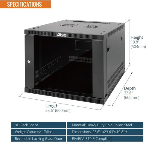 Tecmojo 15U Wall Mount Rack,15U Rack 23.6 Inch Depth,Hold Up to 176 Lbs,Enclosed Wall Mount Rack with 2 Colling Fans,for 19 Inch Network,Server and AV Gear,Glass Door(Elite Collection) in Kuwait