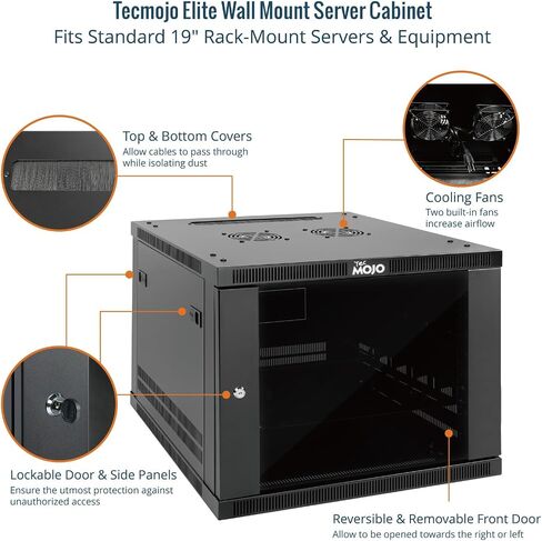 Tecmojo 15U Wall Mount Rack,15U Rack 23.6 Inch Depth,Hold Up to 176 Lbs,Enclosed Wall Mount Rack with 2 Colling Fans,for 19 Inch Network,Server and AV Gear,Glass Door(Elite Collection) in Kuwait