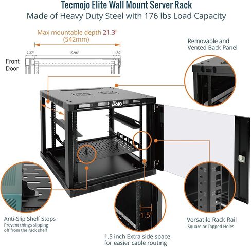 Tecmojo 15U Wall Mount Rack,15U Rack 23.6 Inch Depth,Hold Up to 176 Lbs,Enclosed Wall Mount Rack with 2 Colling Fans,for 19 Inch Network,Server and AV Gear,Glass Door(Elite Collection) in Kuwait