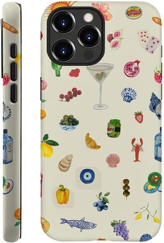 Case Compatible with iPhone 16 Pro Max - Hybrid Durable Shockproof Phone Cover Woman Girl - Lemon Fruit Flower Fish Aesthetic in Saudi Arabia