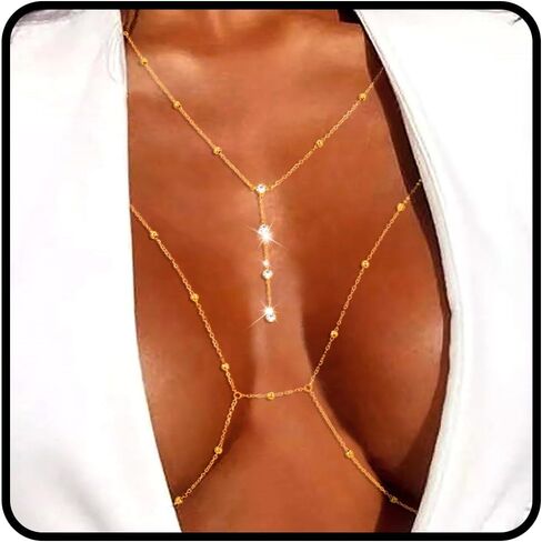 Tgirls Beads Body Chain Sexy Body Jewelry for Women Crystal Body Chains Layered Bra Bikini Body Waist Chain in Kuwait
