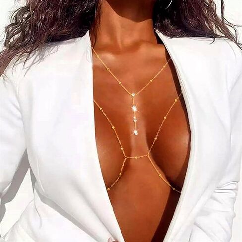 Tgirls Beads Body Chain Sexy Body Jewelry for Women Crystal Body Chains Layered Bra Bikini Body Waist Chain in Kuwait