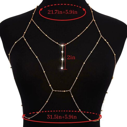Tgirls Beads Body Chain Sexy Body Jewelry for Women Crystal Body Chains Layered Bra Bikini Body Waist Chain in Kuwait