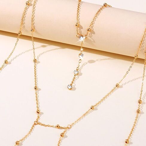Tgirls Beads Body Chain Sexy Body Jewelry for Women Crystal Body Chains Layered Bra Bikini Body Waist Chain in Kuwait