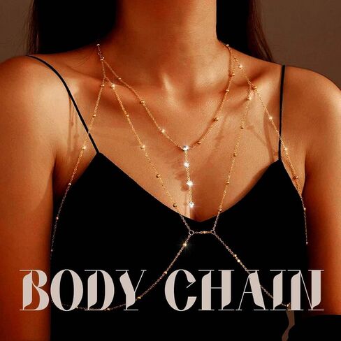 Tgirls Beads Body Chain Sexy Body Jewelry for Women Crystal Body Chains Layered Bra Bikini Body Waist Chain in Kuwait