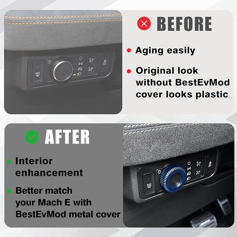 غطاء معدني لمقبض زر الضوء من BestEvMod متوافق مع ملحقات Mach E 2021 2022 2023 2024 مقبض مفتاح تبديل الضوء غطاء معدني من سبائك الزنك في التصميم (أحمر) in Kuwait